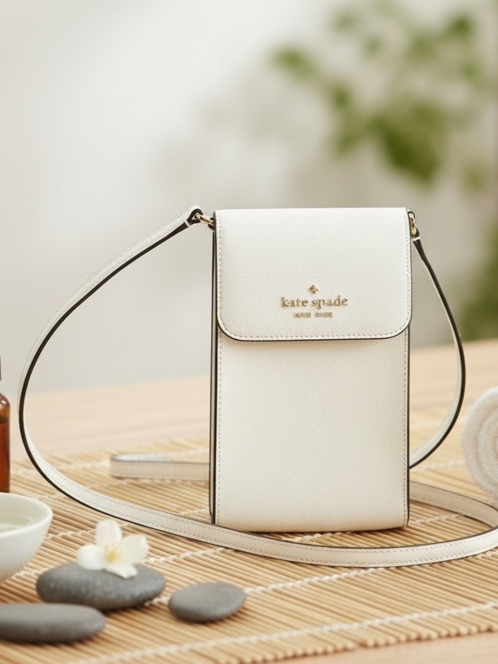 kate spade Cream Crossbody Phone Pouch with Gold Accents